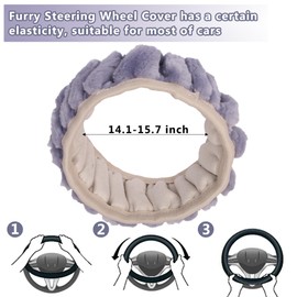 3Pcs Fluffy Steering Wheel Cover Set, Plush Non-Slip Steering Wheel Protector, Winter Warm Fuzzy Steering Wheel Cover Handbrake Cover Gear Shift Cover for Car, Truck, SUV