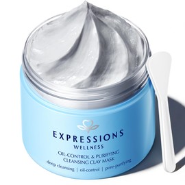 EXPRESSIONS WELLNESS Clay Mask for Face: Deep Cleansing Pore, Dead Sea Mud Mask with Salicylic Acid, Oil-Control, Reduces Acne – for Sensitive, Oily & Acne-Prone Skin, 4.06 Oz
