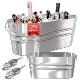 Pack of 2 Ice Buckets with Scoops, Galvanized Tub - Drink Buckets for Parties, Beverage Tub for Barbecue Enthusiasts, Solid Metal Bucket for Drinks, Large Ice Buckets for Outdoor Camping