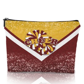 Batorkpl Cheerleader Cosmetic Bag Cheerleader Makeup Bag Gift for Women Cheer Team Gift Ideas for Birthday 1Pcs (Gold&Red)