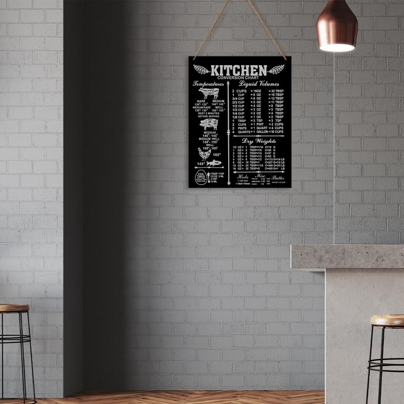 Practical Kitchen Measurement Conversions Chart Wooden Hanging Sign - Kitchen