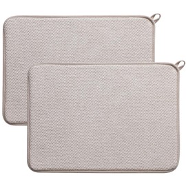2 Pack Microfibre Dish Drying Mat, Foldable Drainage Mat, Beige 38x50 cm