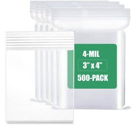 500-Count, (3" x 4") - 4 Mil Thickness Clear Zipper Reclosable Bag, Zip Bags, Ultra Heavy Duty Lock Seal Poly Plastic Bags for Prints, Photos, Documents, Clothing, T-Shirt