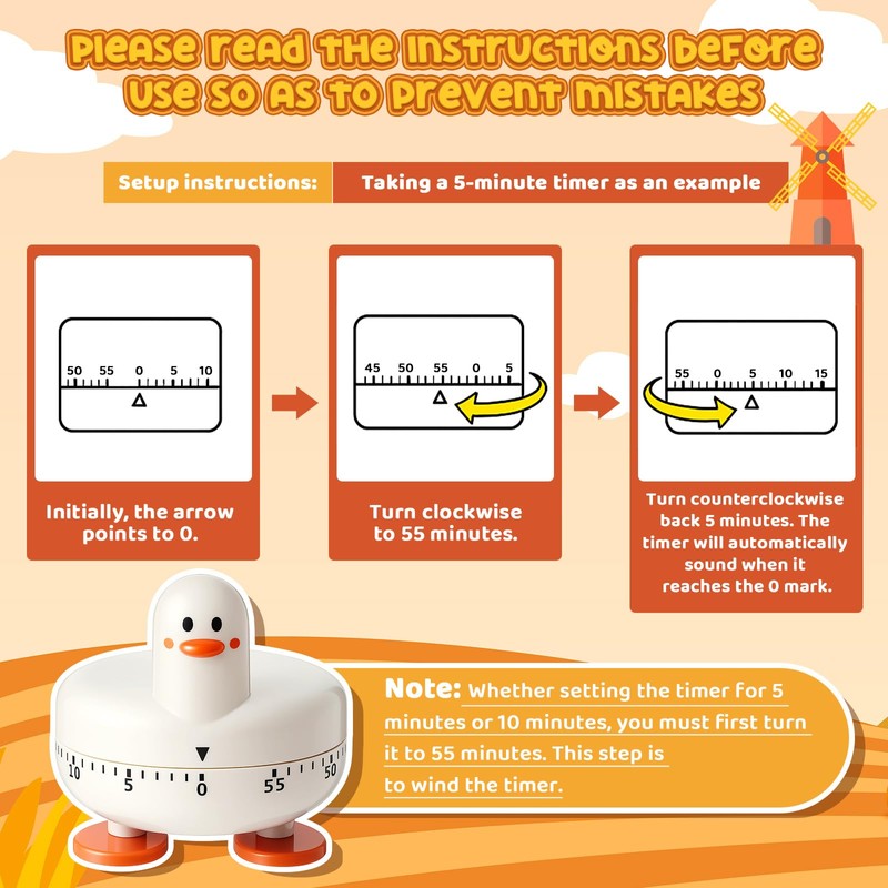 Amylove 4 Pcs Cute Mechanical Kitchen Timer Farm Animals 60