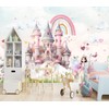 XMPMBM-Pink Cartoon Citadel Nursery Room Fabric Wallpaper Girls Bedroom Wall