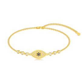 VIJASHOP Evil Eye Bracelets Anklet for Women 18k-Gold Plated Adjustable Chain Evil Eye Jewelry Gift for Mother Wife, 7 inch, Sterling Silver, Cubic Zirconia