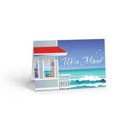 Ocean Side House - Moved, New Address Note Card - 10 Boxed Cards & Envelopes - USA Made -Beach, Moving Announcement