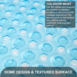 TEESHLY Bath Tub and Shower Mats, Non-Slip 40 x 16 Inch Extra Long Bath Mat, Machine Washable Bathtub Mat with Drain Holes, Suction Cups for Bathroom, Clear Blue