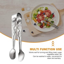 Mini Serving Tongs, 4Inch Rose Stainless Steel Sugar Cube Tongs, Sliver Small Ice Tongs for Tea and Coffee Party, Appetizers, Desserts Kitchen Tools(Silver)