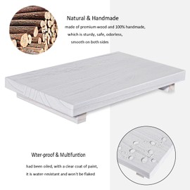 Small Wood Tray Pedestal Stand Farmhouse Bathroom Decor Decorative Wooden Riser Kitchen Soap Dish Holder for Vanity, Counter, Sink, Large 11.8" x 7" - White