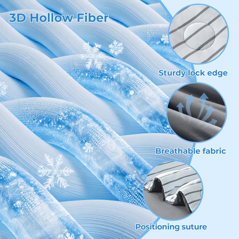 bedsmile Striped Cooling Comforter Queen Size, Q-Max 0.45 Reversible Cooling