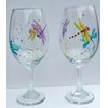 2 Dragonfly Multi Color Hand Painted Wine Glasses