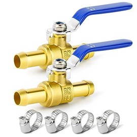 ERGAOBOY 2 Pcs 2 Way 16mm Straight Barb Shut Off Ball Valve, 16mm Hose Barb Switch Brass Ball Valve with 4 Clamps