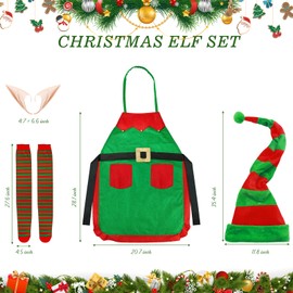 glahorse 6PCS Christmas Elf Costume Set for Women,Include Elf Apron,Long Hat,Stockings, Elf Ear for Christmas Party Role Play (A)