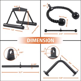Workout Cable Machine Attachment for Home Gym, SERTT LAT Pulldown Attachments, Cable Accessories for Weight Training, Straight Pull Down Bar, Tricep Rope, Double D Row Handle, V-Shaped Bar