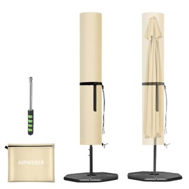 Aipwerer Parasol Protective Cover, Cover for 3 m Waterproof, Cantilever Parasol Cover with Pole, Winterproof, 420D Oxford Cover for Cantilever Parasol/Garden Umbrella/Balcony Umbrella (Beige, 240 x