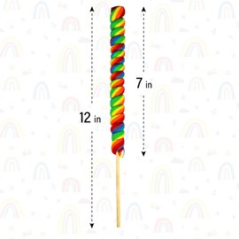 6 Jumbo 12" Inch Twisty Rainbow Lollipops Individually Wrapped (Non Broken), Mixed Fruit Flavor One Foot Long Suckers Great Party Favors & Holiday Decorations Carnival Lollipops