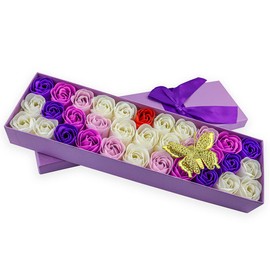 JIALEEY 33 PCS Floral Scented Bath Soap Rose Flower Petals, Plant Essential Oil Rose Soap Set Gifts Ideas for Her Women Girls Mom Valentine's Day, Purple Gift Box