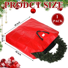 Yeyeplum 1 Pcs 48 Inch Christmas Wreath Storage Bags Christmas Wreath Storage Containers with Handle Extra Large Waterproof Zipper Garland Bag for Protect Xmas Holiday Garland Ornament (Red)
