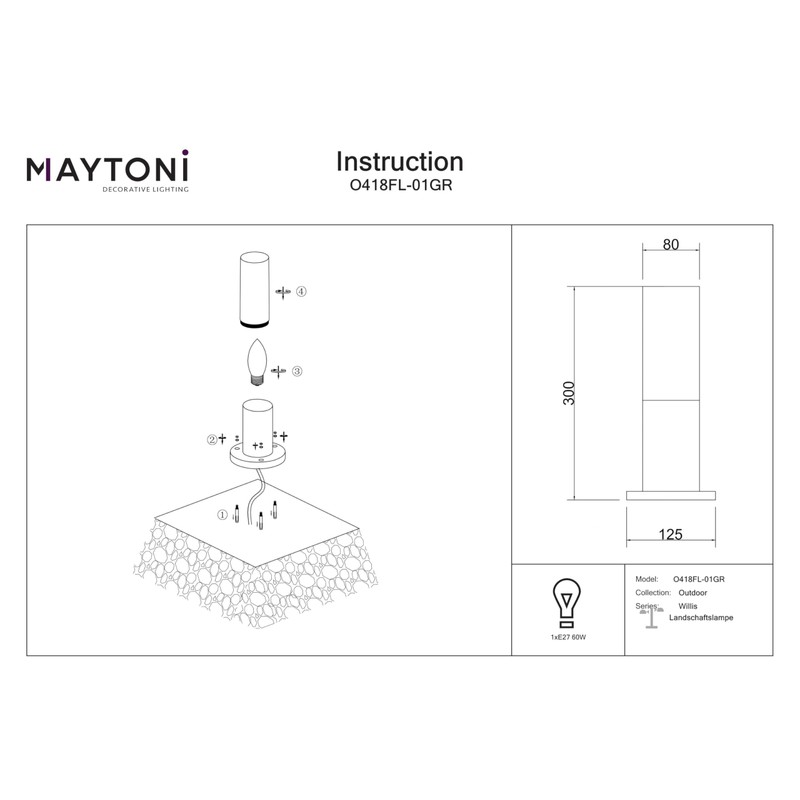 MAYTONI DECORATIVE LIGHTING Willis Landscape Lights E27 x 1 60