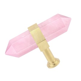 mookaitedecor Pack of 2 Rose Quartz Hexagon Double Crystal Dots Drawer Knobs Brass Drawer Handles, Gemstone Drawer Handles Pull Handle for Dresser Cupboard Kitchen Decor