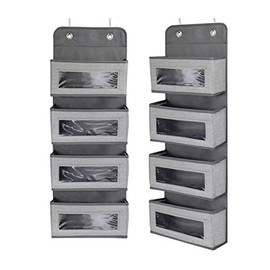 Over Door Storage Hanger Organizer Wall Mount 4 Transparent Window Pockets Multifunctional Grey