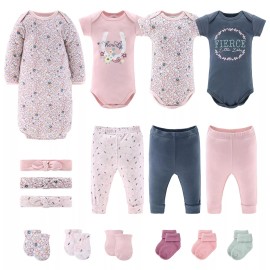 The Peanut Shell Prairie Floral 16 Piece Newborn Baby Girl's 100% Cotton Layette Gift Set