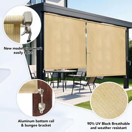 KANAGAWA 6'(W) x6'(H) Sesame Outdoor Roller Shade - Cordless Exterior Roll Up Sun Shade for Patio, Pergola, Front Porch, Gazebo - Outdoor Blinds Screens for Patio