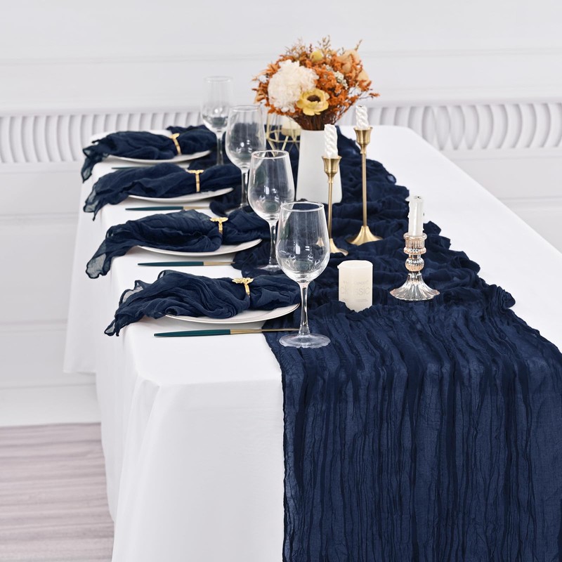 Teruntrue 4 Pack Navy Blue Cheesecloth Table Runner Table Runner,