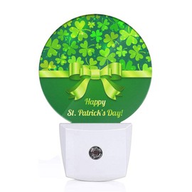EKOBLA Shamrock LED Night Light Green Clover Leaves Bow Tie Lucky St Patrick Dusk to Dawn Night Lamp Auto Sensor for Home Indoor Bathroom Hallway Kitchen