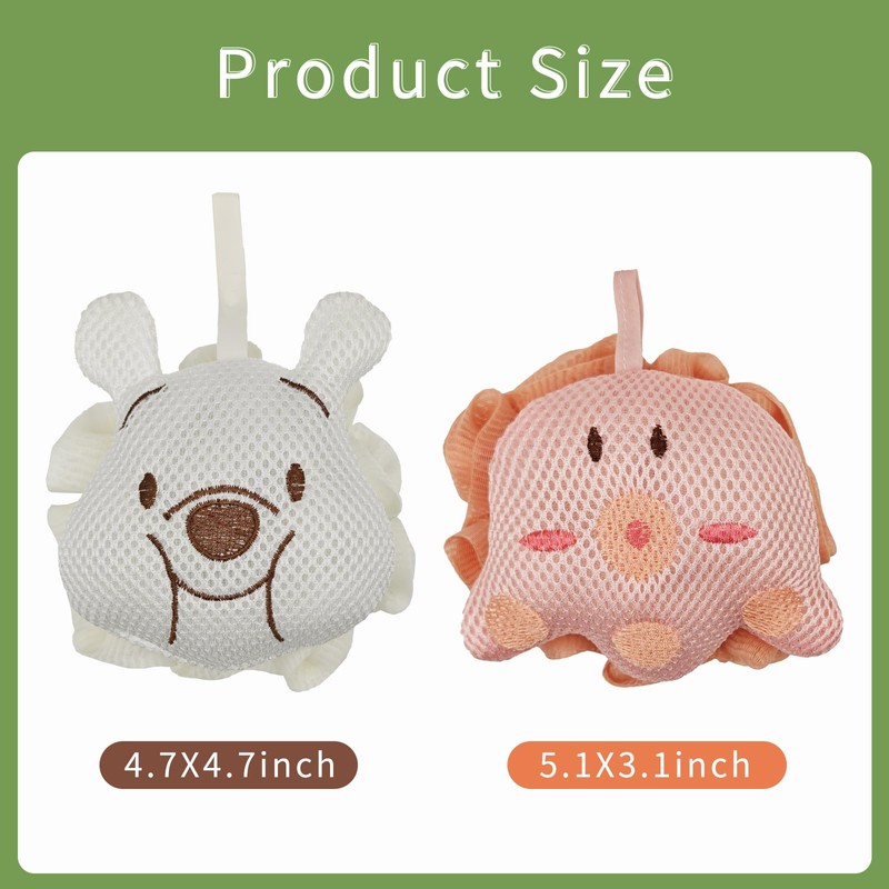 Kids Loofah,Cute Octopus & Bear Bath Sponge,Double-Layer Soft Mesh Loofah