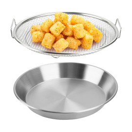 Oil Filter Tray, Stainless Steel Kitchen Oil Filter Tray with Mesh Filter Basket Colanders with Handle Air Fryer Accessories for Frying Cooking (20cm)