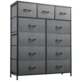 WLIVE Storage Organizer Unit with 11 Fabric Bins, Storage Drawers Organizer with Steel Frame, Tall Storage Tower Organizaton for Living Room, Hallway, Office, Dark Grey