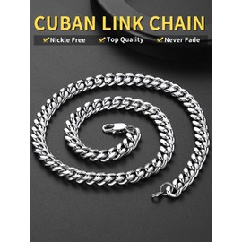 Stainless Steel Mens Necklace Large Silver Color 10mm 18inches Cuban Chain Link Necklace Rapper Jewelry