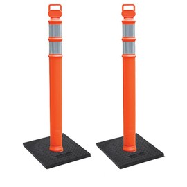 Cortina EZ Grab Delineator 45" Post, 3" Hip Collars with 10 lb Base, 03-747RBC-2, Orange, 2 Pack