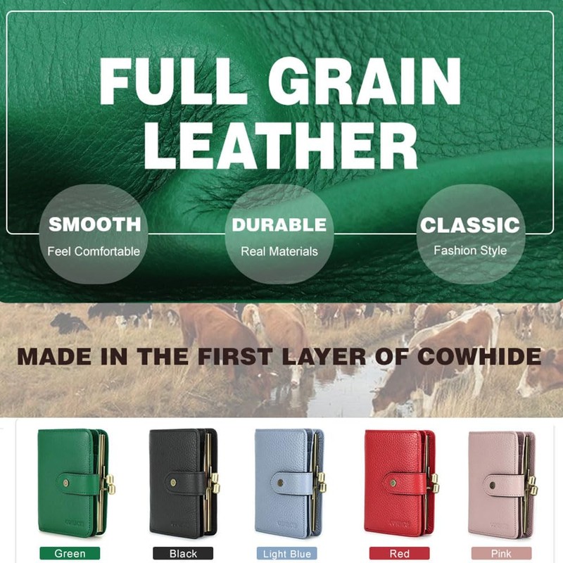 Full Grain Leather Kiss Lock Wallet for Women Contact's Small