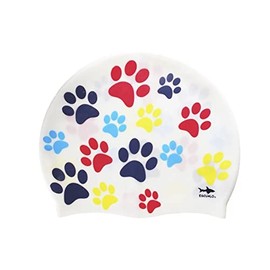 escualo Gorra para Natacion Unisex Adulto y Niño Modelo Huellitas (Silicon) Impermeable, Unitalla, Color Blanco