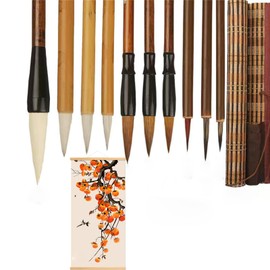 Vokowin 10 Pcs Calligraphy Brush, Chinese Calligraphy Set Chinese Calligraphy Brush for Drawing Watercolours Watercolour painting Drawing Kanji Japanese Writting (with Brush Bag)(K367-10)