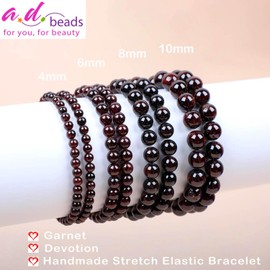 AD Beads Handmade Gemstone Stretch Elastic Bracelet Crystal Healing Reiki Nature's Beauty and Spiritual Essence Unisex (10mm, Garnet (Devotion))