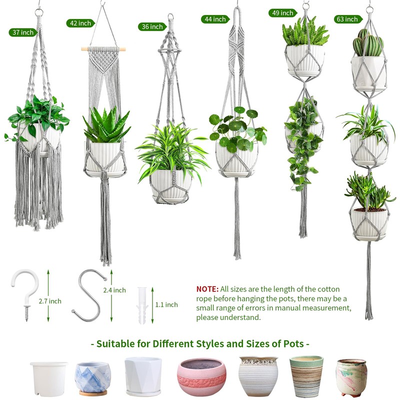 SFENNGPET Macrame Plant Hangers, 6Pack Hanging Planters for Indoor Plants
