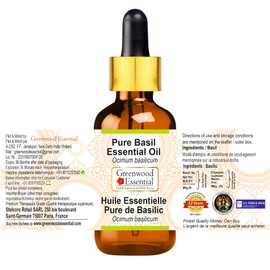 Greenwood Essential Pure Basil Essential Oil (Ocimum basilicum) with Glass Dropper Steam Distilled 10ml (0.33 oz)