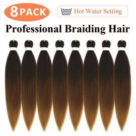 Braiding Hair 24 Inch 8 Packs Braiding Hair Pre Stretched Long Braiding Hair For Twist Or Box Braids Pre Stretched Braiding Hair For Crochet Braids Hot Water Setting Soft Yaki Texture(24Inch,1B/30/27)