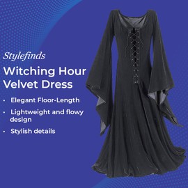 SAGEFINDS Witching Hour Velvet Dress for Women, Witch Renaissance Medieval Gothic Costume Gown Black