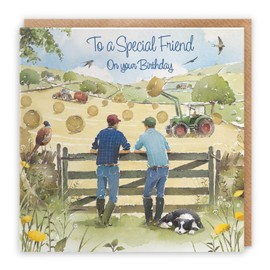 Hunts England - Special Friend Luxury Farmers Birthday Card - For Men - 'Haymaking' - Farmers And Tractors - Milo's Gallery Collection - Farming Birthday Card For Male Friend - Birthday Card For Him