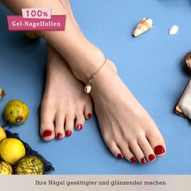 DANNI & TONI Semi-Cured Gel Nail Foils (Almadine) Red Plain Shiny Gel Nail Stickers, Pedi Wraps Toenails Nail Foil Pedicure Wraps 37 Stickers