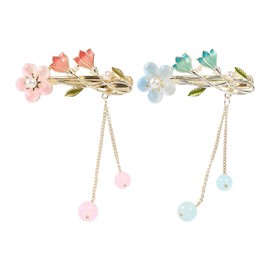 Hair Clips 2PCS Ancient Style Flower Tassels Hairpins Chinese Style Hanfu Headpiece Women Flower Long Tassel Step Shake Hair Clip Hair Ornament