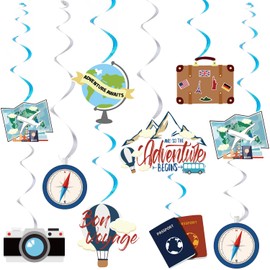 30Pcs Adventure Travel Themed Birthday Party Hanging Swirl Decorations Backpacker Traveler Party Ceiling Streamers Decor for Retirement Farewell Graduations Job Change Party Cruise Door Decoration