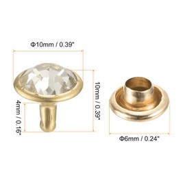 sourcing map 80 Pcs White Rhinestone Rivets, 10mm/0.39" Leathercraft Rivets Crystal Rivets, Metal Double Cap Rhinestone Stud for DIY Leather, Craft Making Purse, Gold Frame