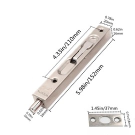 szhdxsy 4-Pack Hidden Latch & Bolt 304 Stainless Steel 6 inch(15cm) Security Door Bolt Latch, Double Door Lever Action Flush Bolt Latch, French Door Slide Bolt Lock, (Silver)