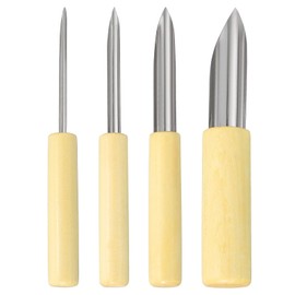 HARFINGTON 4pcs Half Circle Clay Hole Cutters Stainless Steel Round Hole Cutter Wooden Handle Pottery Clay Tool Modeling Kit Pottery Carving Trimming for Shaping Cutting Drilling Sculpture